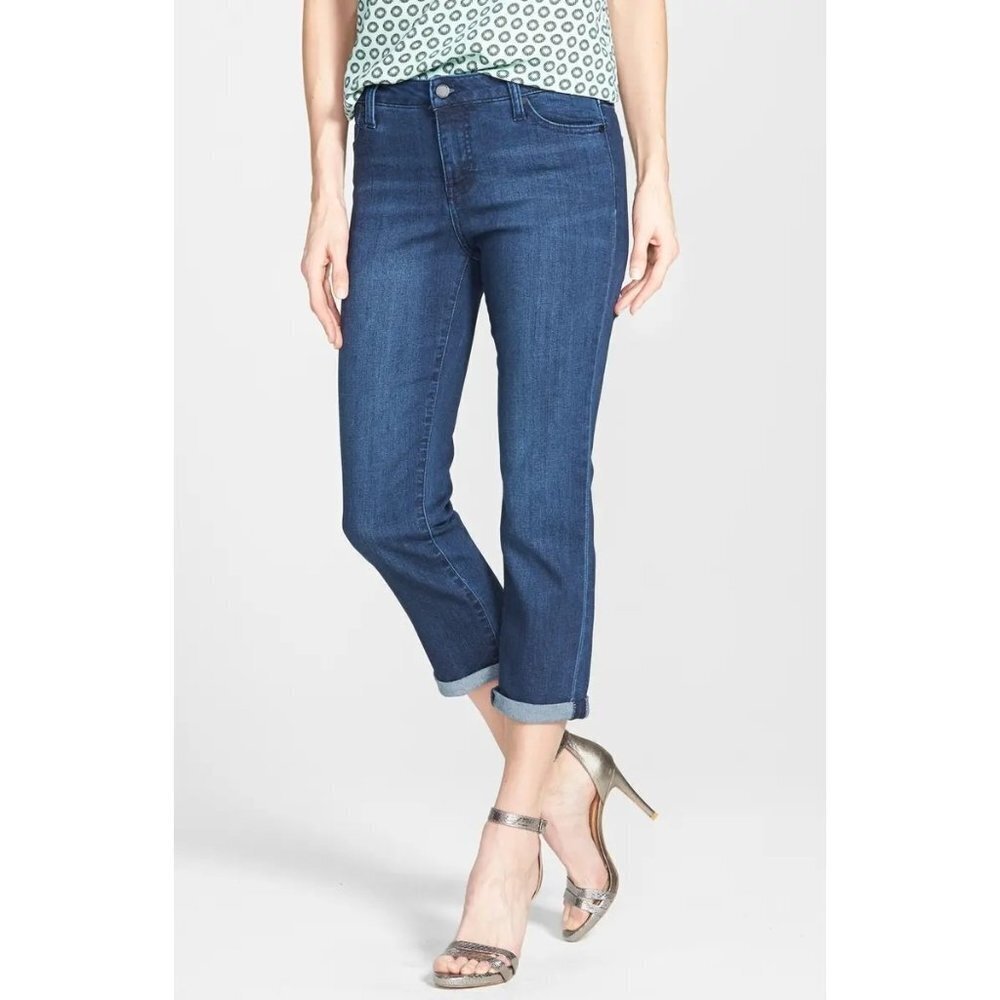 Liverpool Sz 14/32 Medium Wash Mid Rise Michelle Capri Cropped Blue Denim Jeans